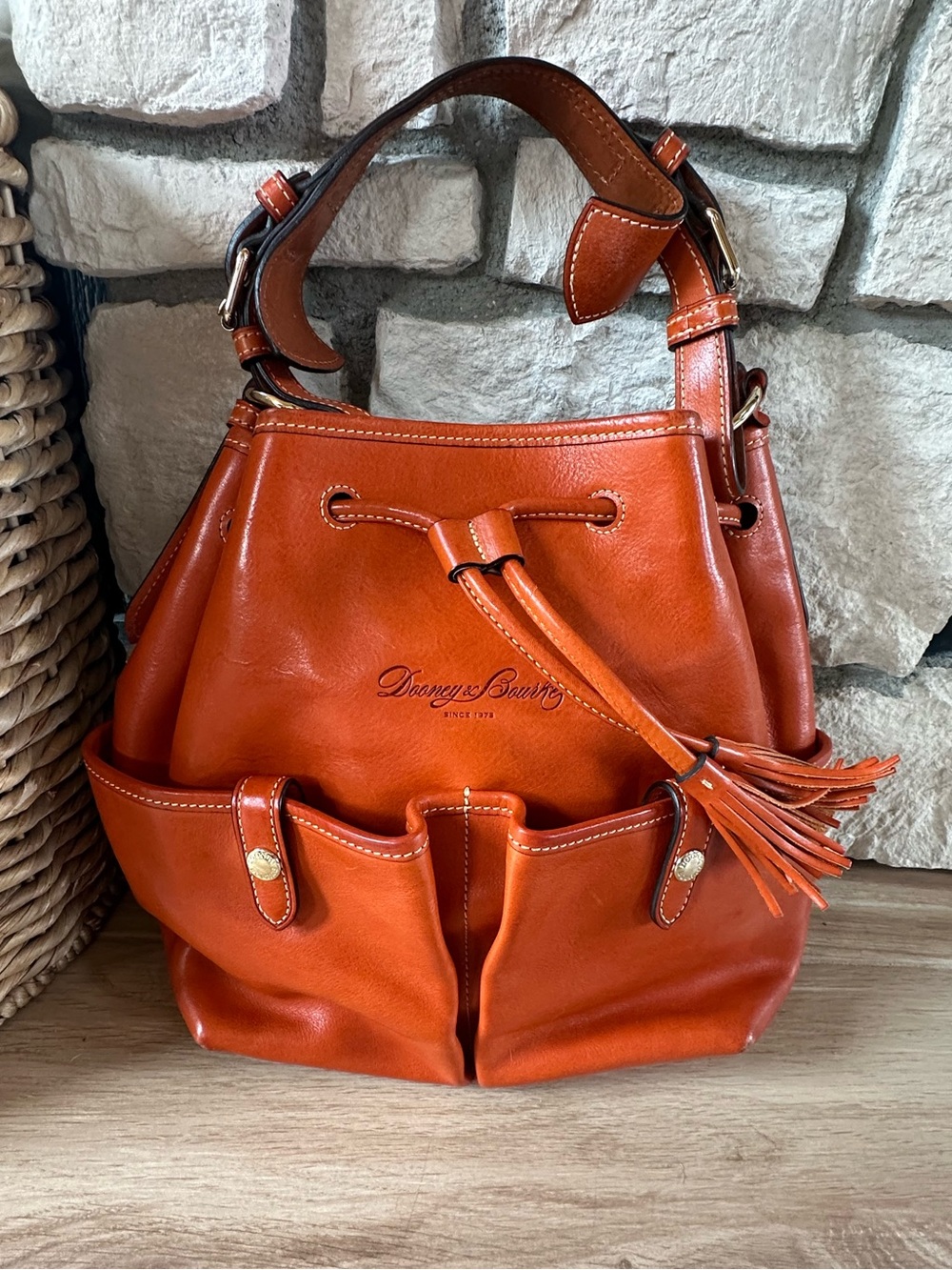 Dooney & Bourke Florentine Leather drawstring Distinguished Tassel Accents - Picture 2 of 12